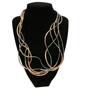 LIZZY JAMES CONVERTIBLE GRAY LEATHER GOLD SILVERTONE  MULTI STRAND NECKLACE